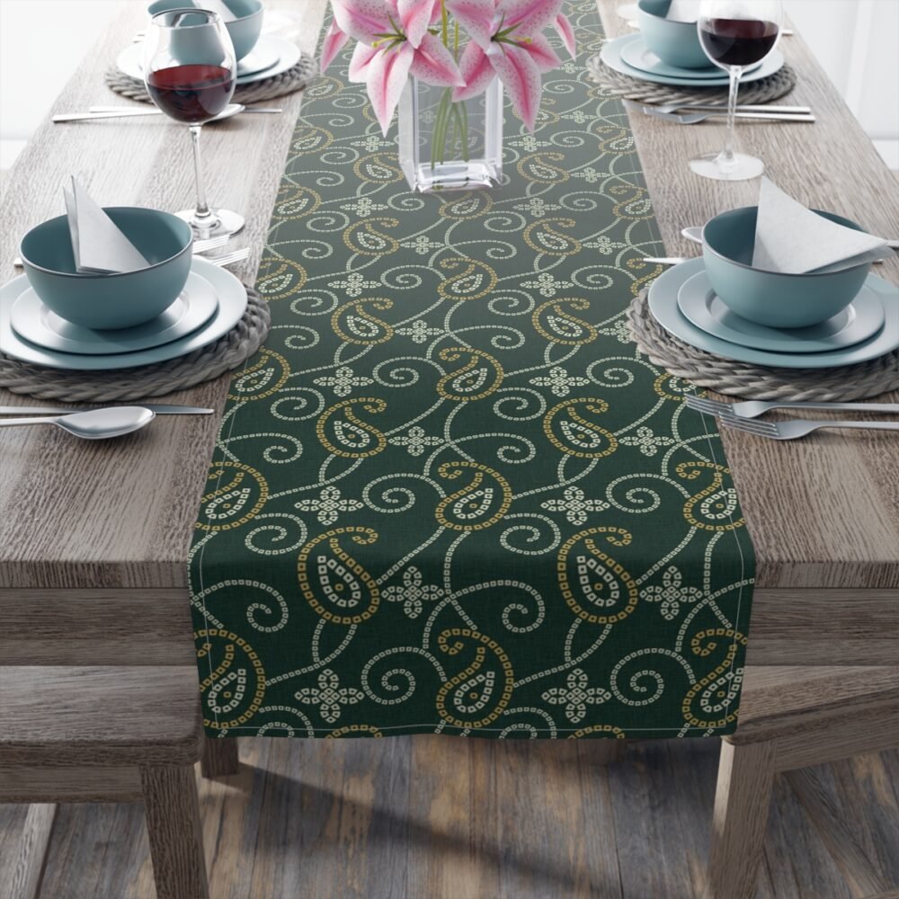Beautiful Green Bandanna Print Dining Table Runners - Image 5