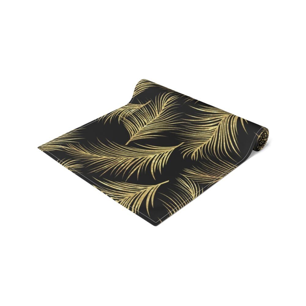 Art Deco Golden Palm Leaf Print on Black Dining Table Runners - Image 2
