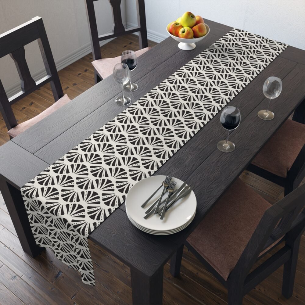 Seamless Art Deco Pattern in Black n White Dining Table Runners