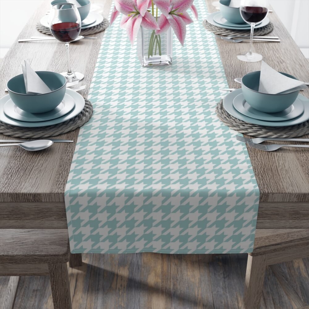 Printed Pastel Turquoise Houndstooth Table Runners - Image 4