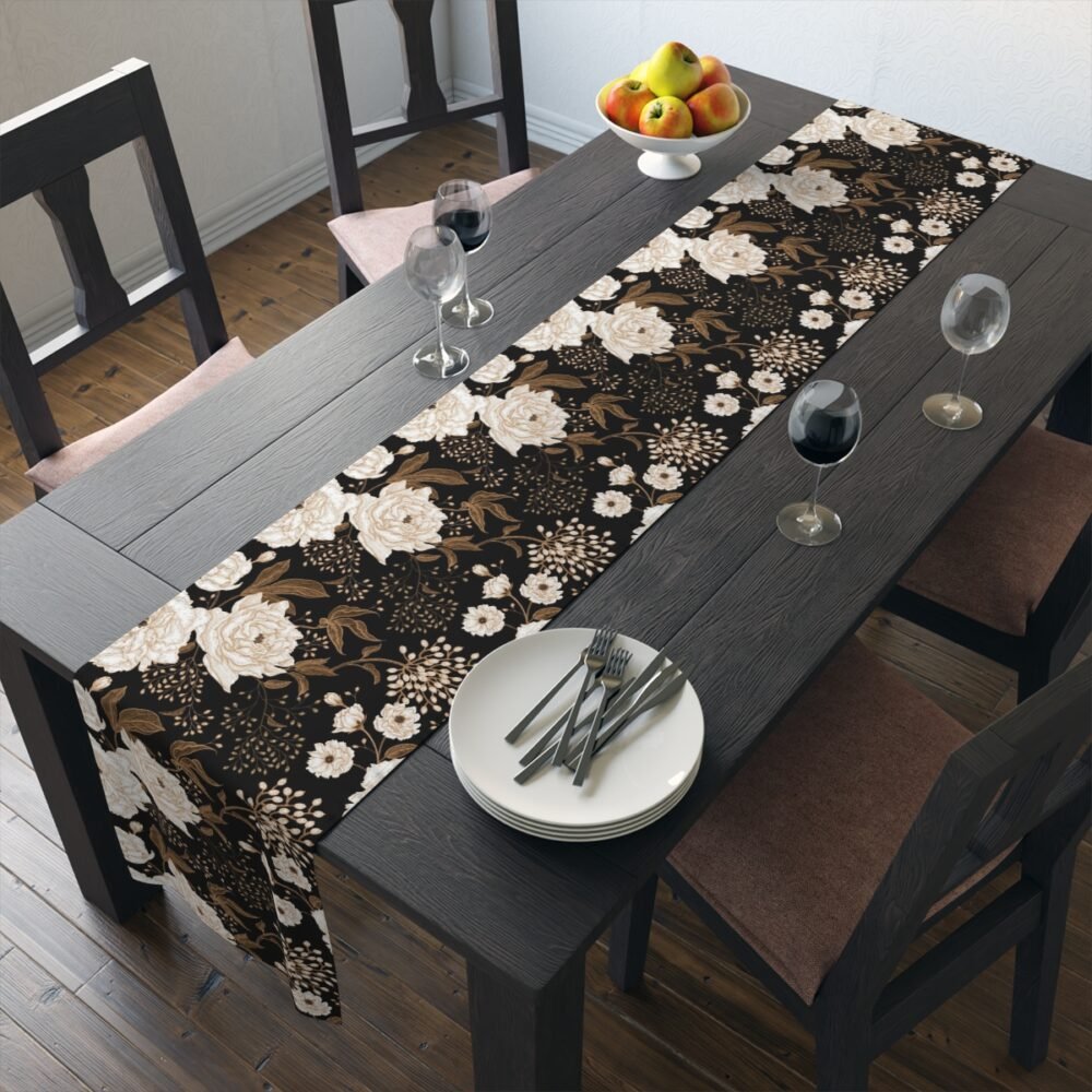 Floral Gold and White Peonies and Roses Oriental Style Table Runners - Image 19