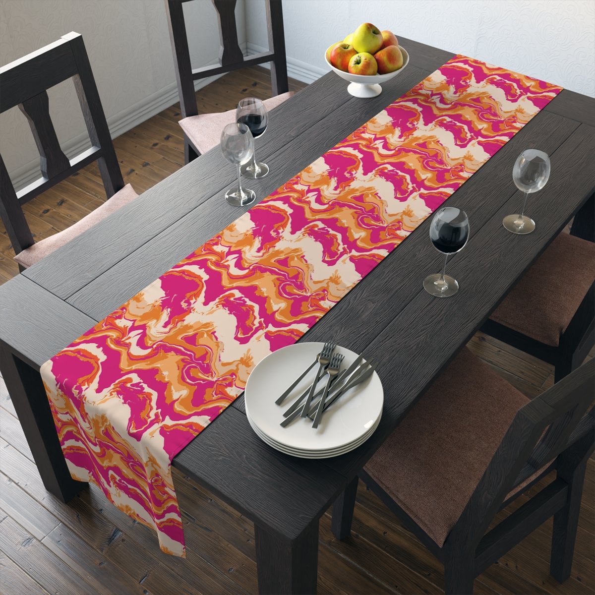 Camouflage Wavy Liquid Tie Dye Marble Pink Dining Table Runners - Image 19