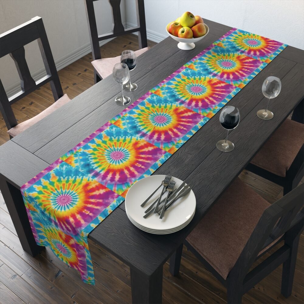 Abstract Rainbow Color Tie Dye Print Dining Table Runners - Image 19