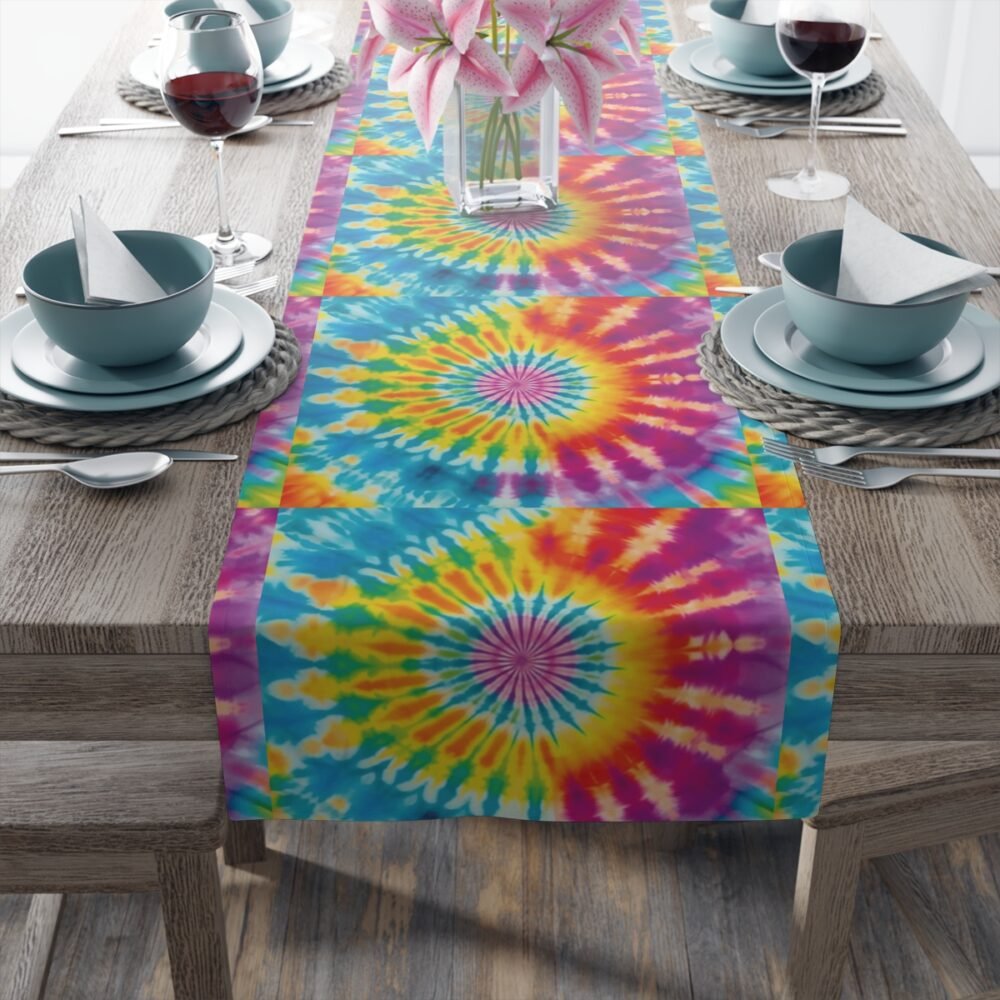 Abstract Rainbow Color Tie Dye Print Dining Table Runners - Image 20