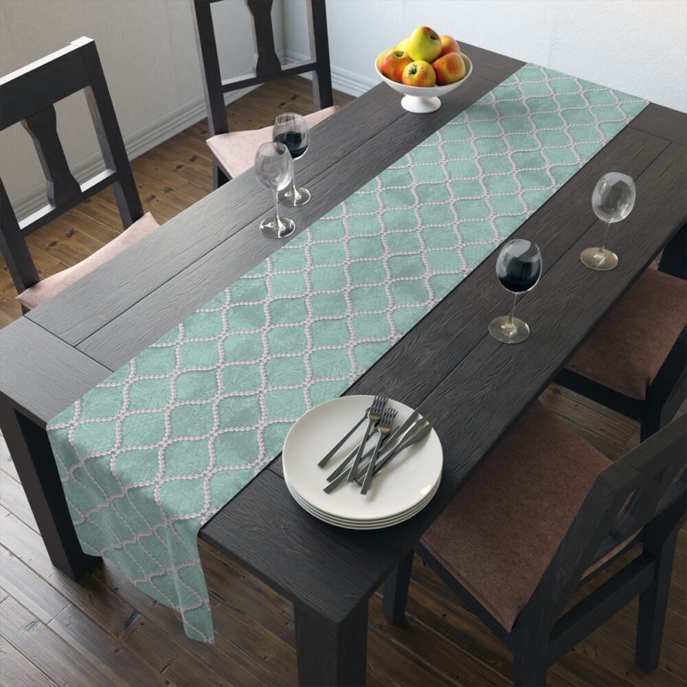 Mint Blue Wavy Line Pearls 4, 6 Seater Dining Table Runners - Image 19