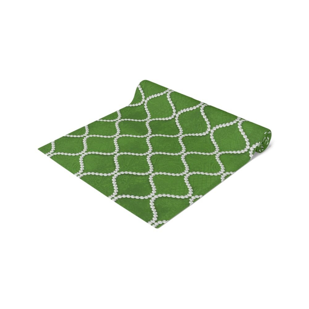 Abstract Wavy Line Pearls Dark Green Dining Table Runners - Image 17