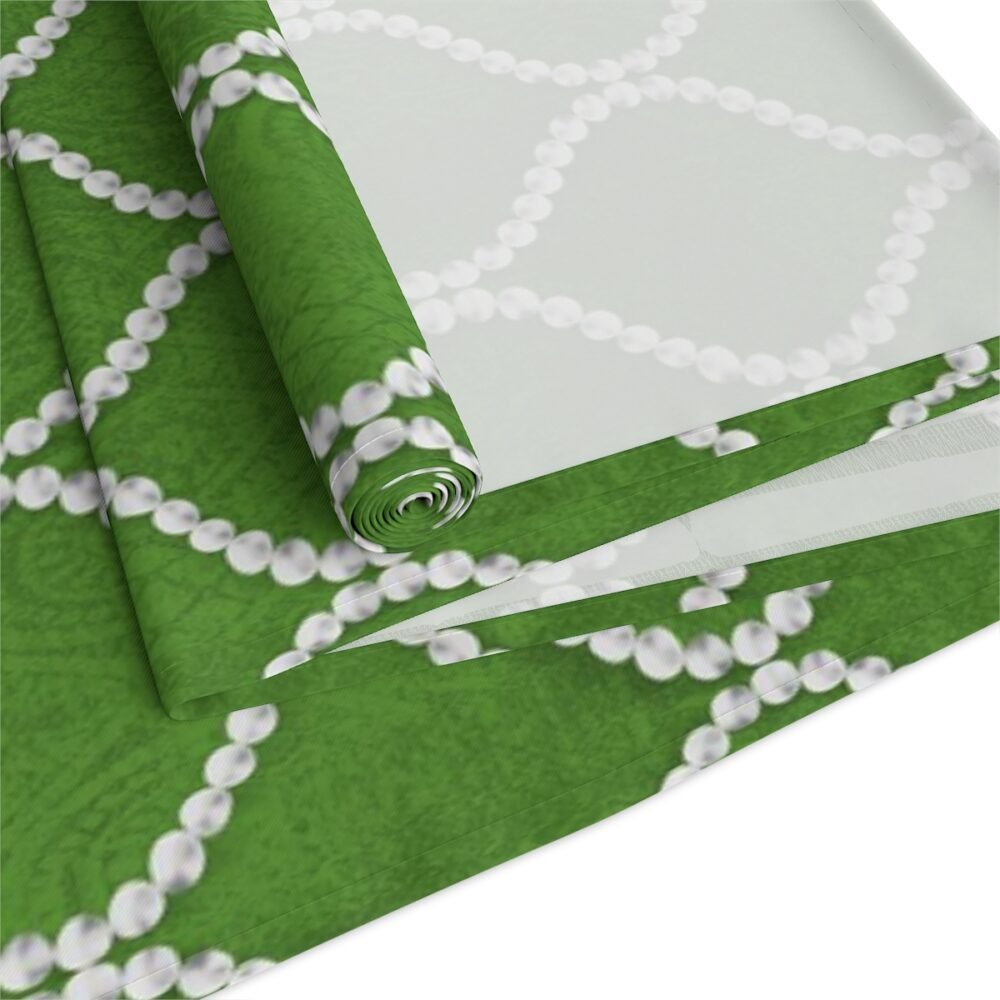 Abstract Wavy Line Pearls Dark Green Dining Table Runners - Image 18
