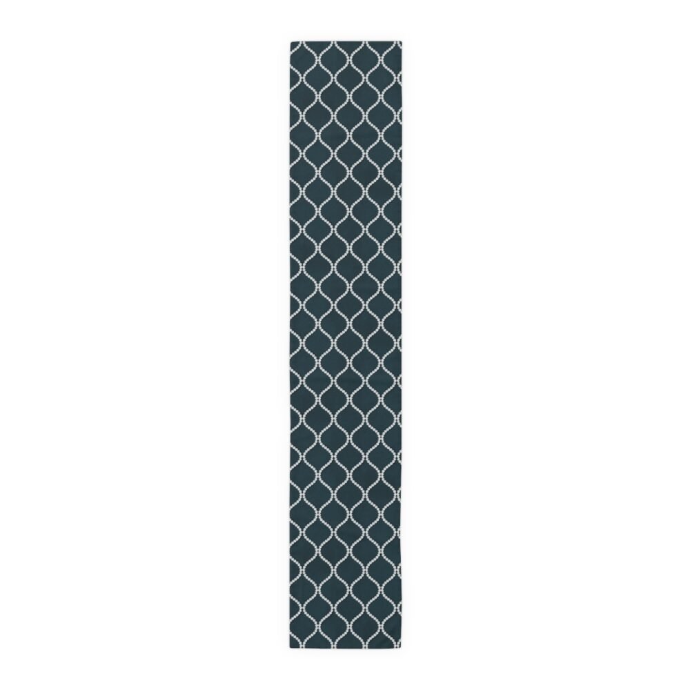 Abstract Wavy Line Pearls Navy Blue Table Runners - Image 16