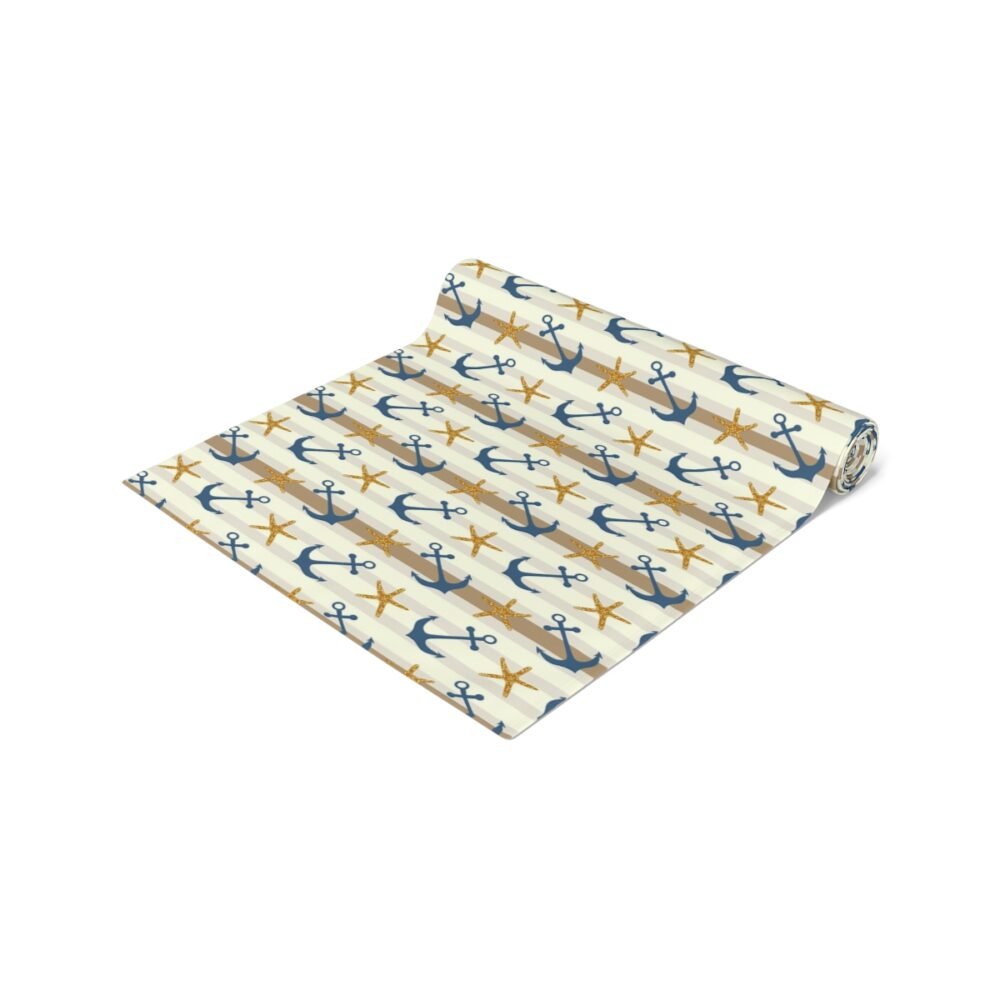 Nautical Anchor and Starfish Print on White Table Runners - Image 17