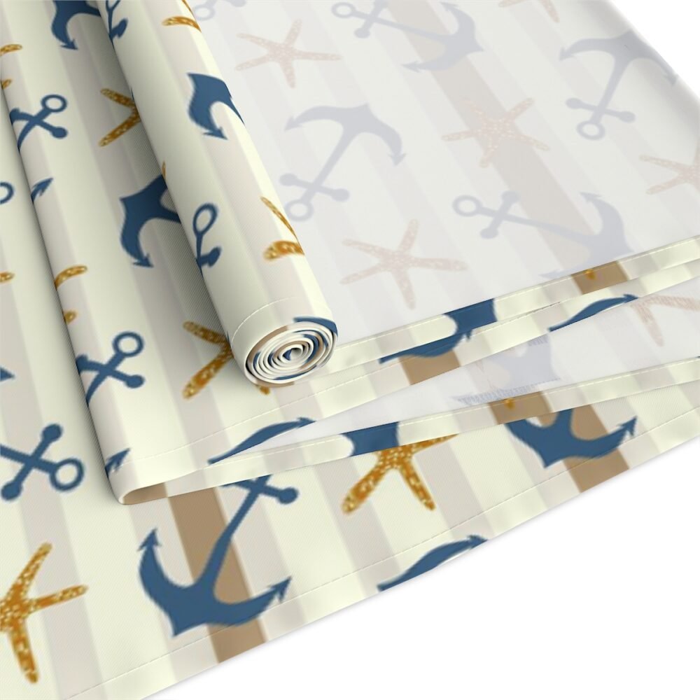 Nautical Anchor and Starfish Print on White Table Runners - Image 18