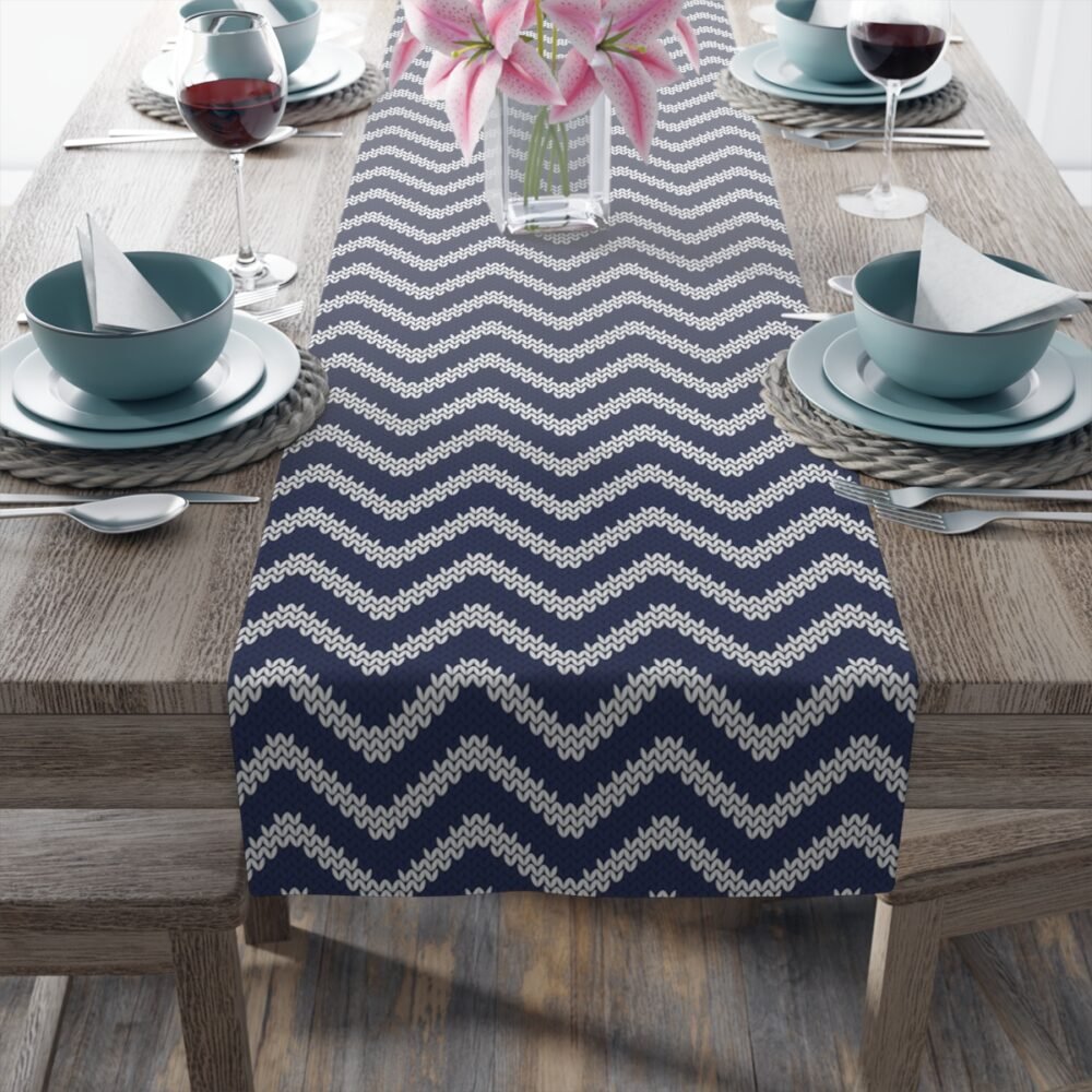Navy Chevron Nautical Print Dining Table Runners - Image 20