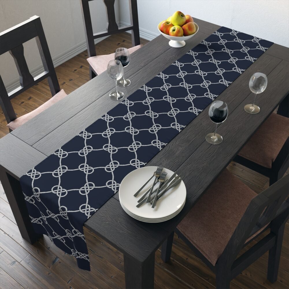 Nautical Rope Pattern on Dark Blue Dining Table Runners - Image 19