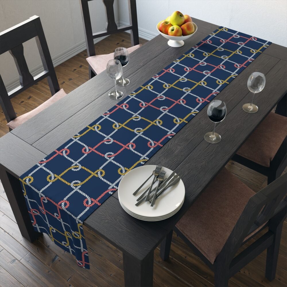 Decorative Colorful Nautical Rope Loop on Dark Blue Table Runners - Image 19