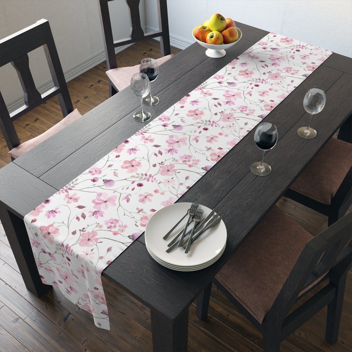 Light Pink Floral Print Dining Table Runners - Image 19