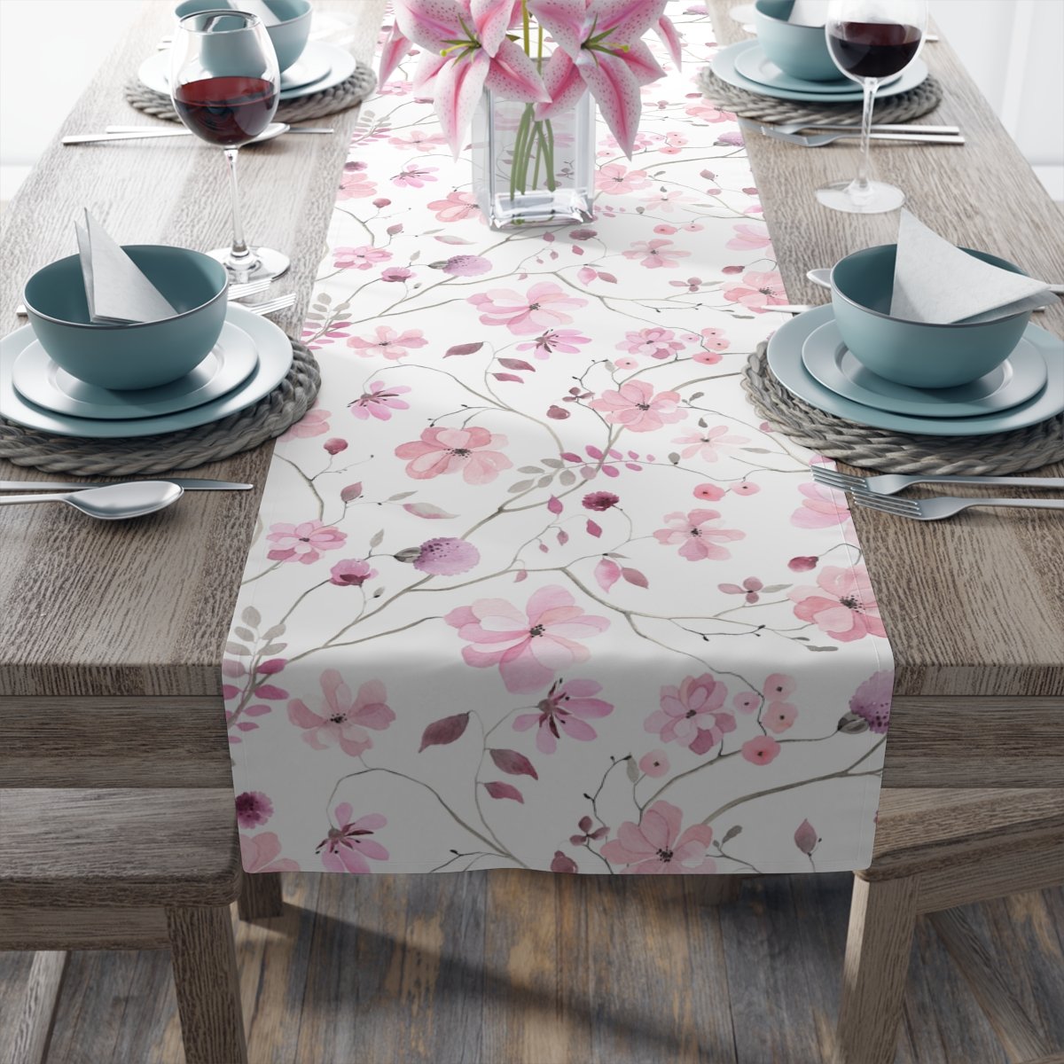 Light Pink Floral Print Dining Table Runners - Image 20