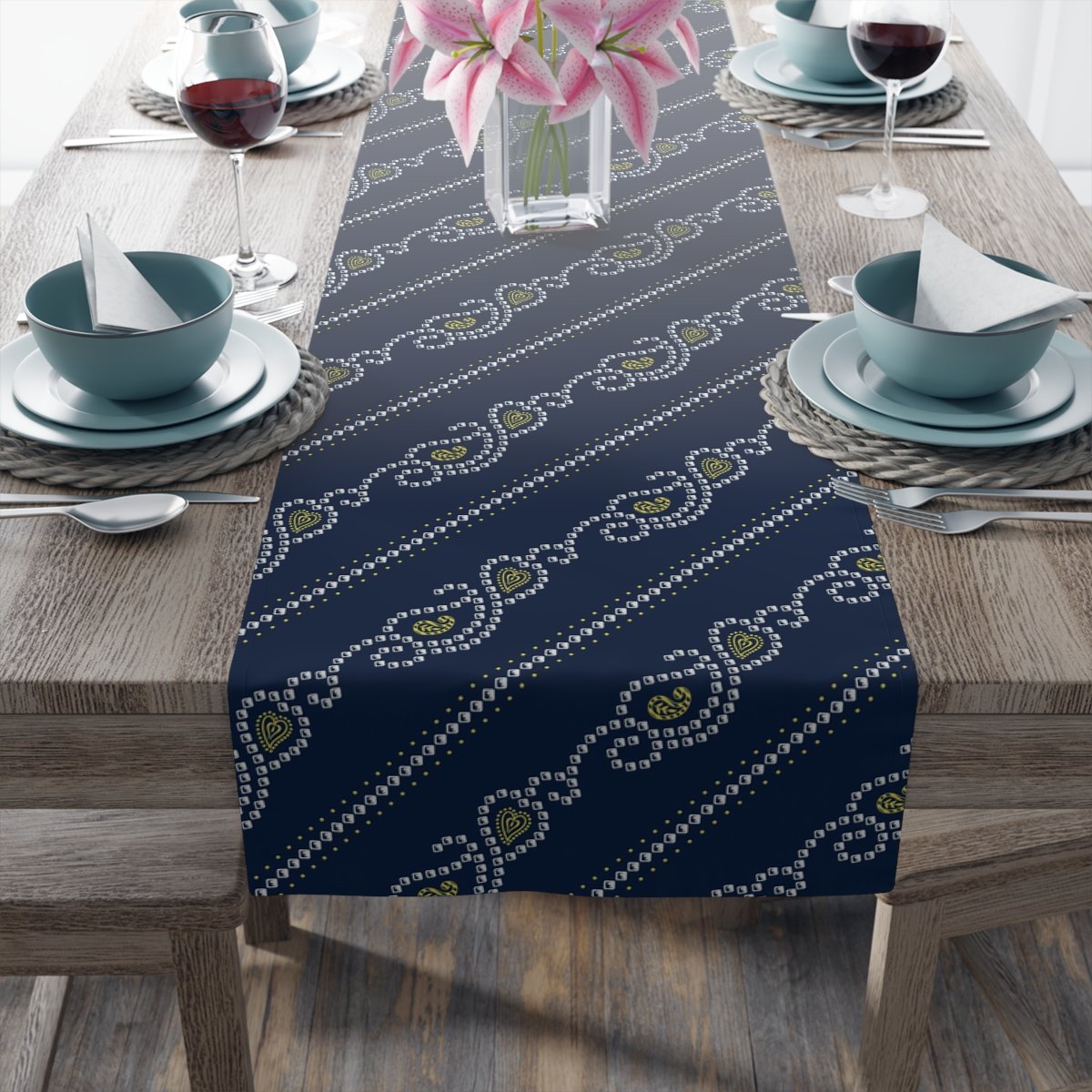 Paisley Bandanna Pattern on Navy Dining Table Runners - Image 5