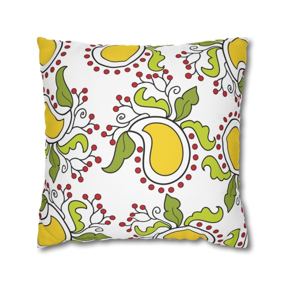Artistic Mango Design with Leaves White Throw Pillow Covers