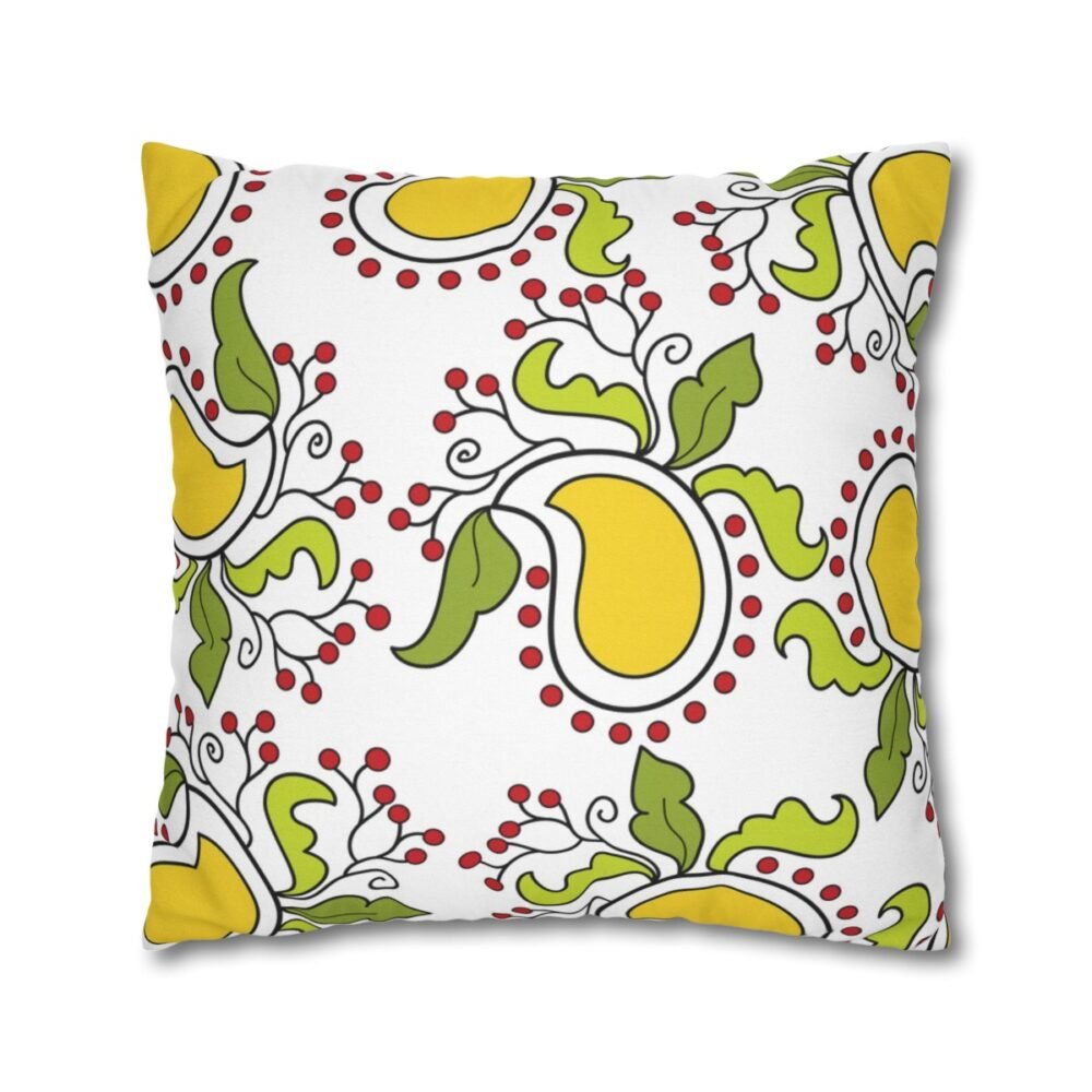 Artistic Mango Design with Leaves White Throw Pillow Covers - Image 3
