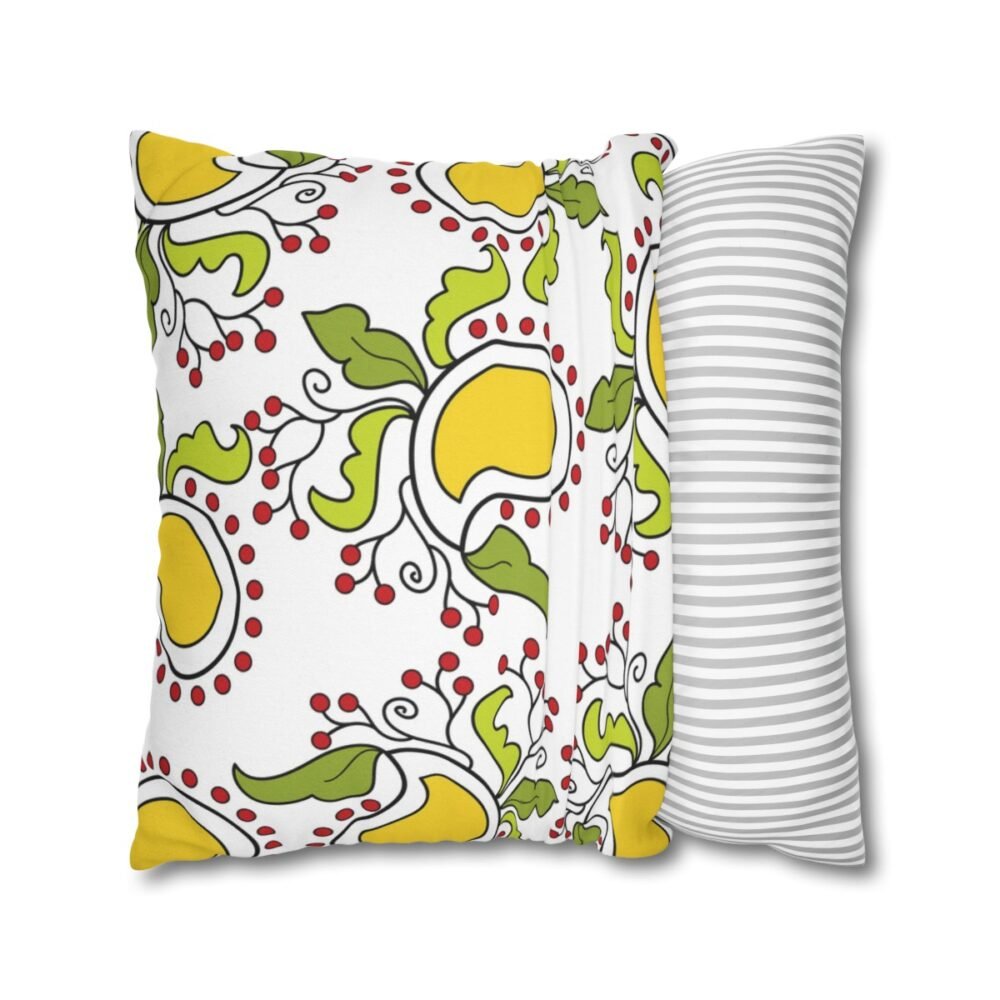 Artistic Mango Design with Leaves White Throw Pillow Covers - Image 4