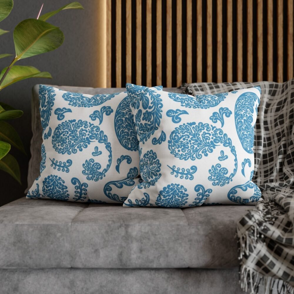 Printed Blue and White Paisley Throw Sofa Pillow Covers - Image 5
