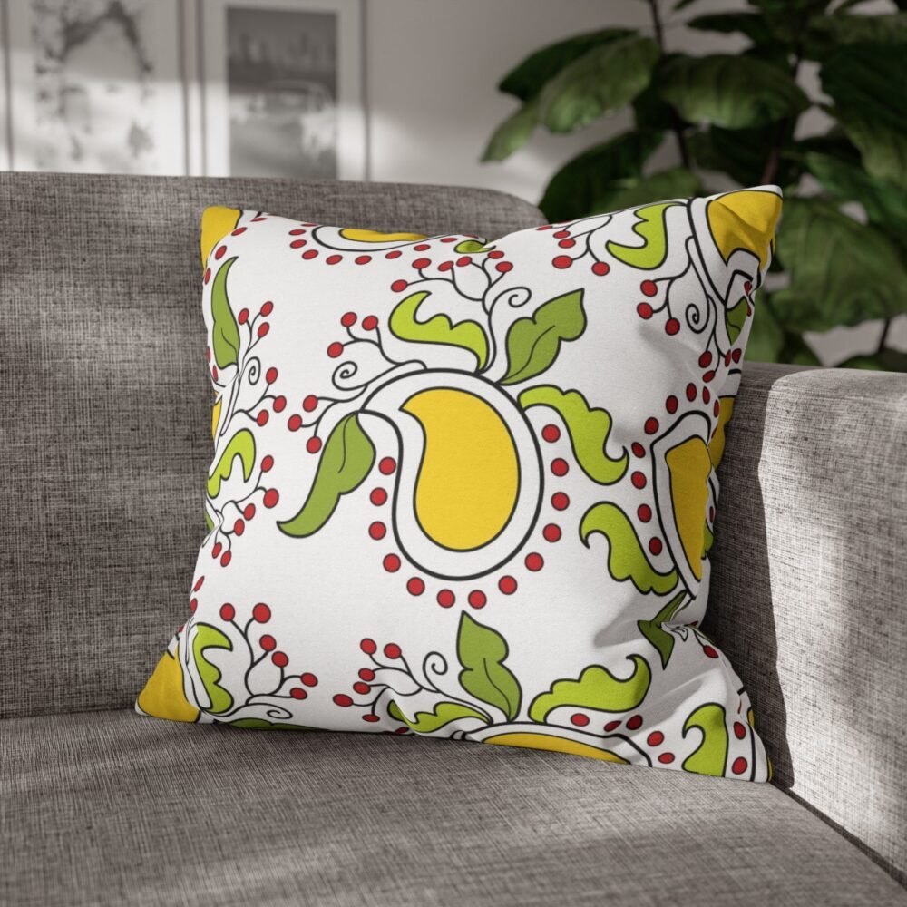 Artistic Mango Design with Leaves White Throw Pillow Covers - Image 6