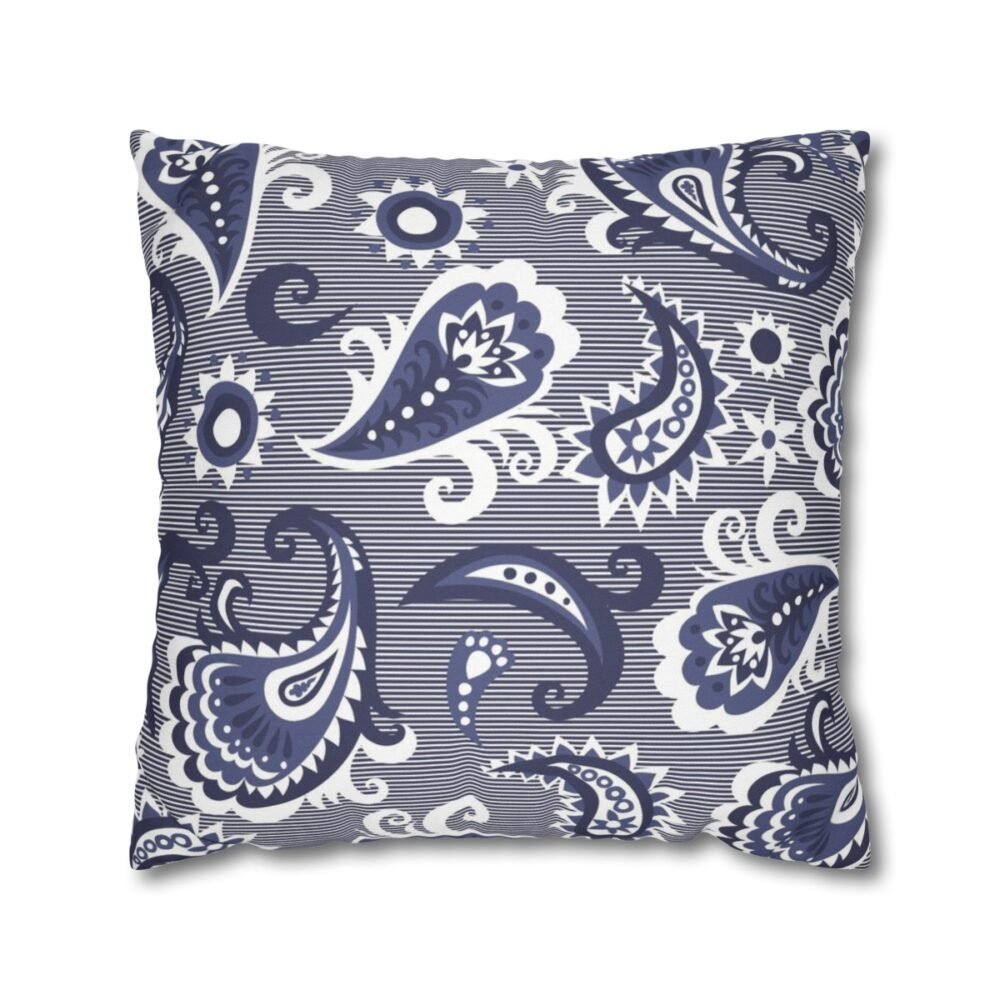 Fancy Blue Boho Paisley Fabric Throw Pillow Covers