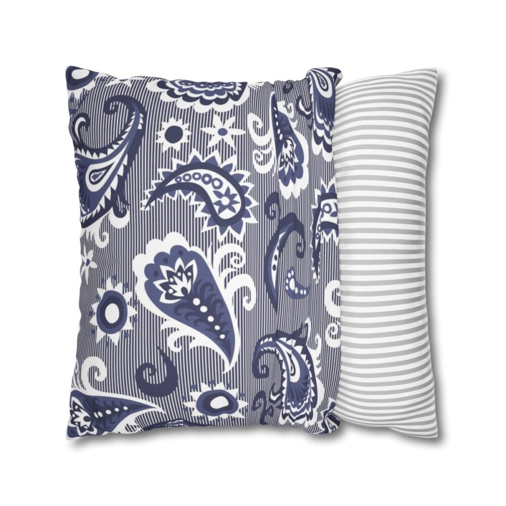 Fancy Blue Boho Paisley Fabric Throw Pillow Covers - Image 2