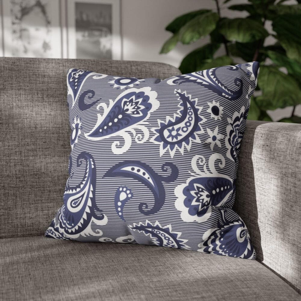 Fancy Blue Boho Paisley Fabric Throw Pillow Covers - Image 4