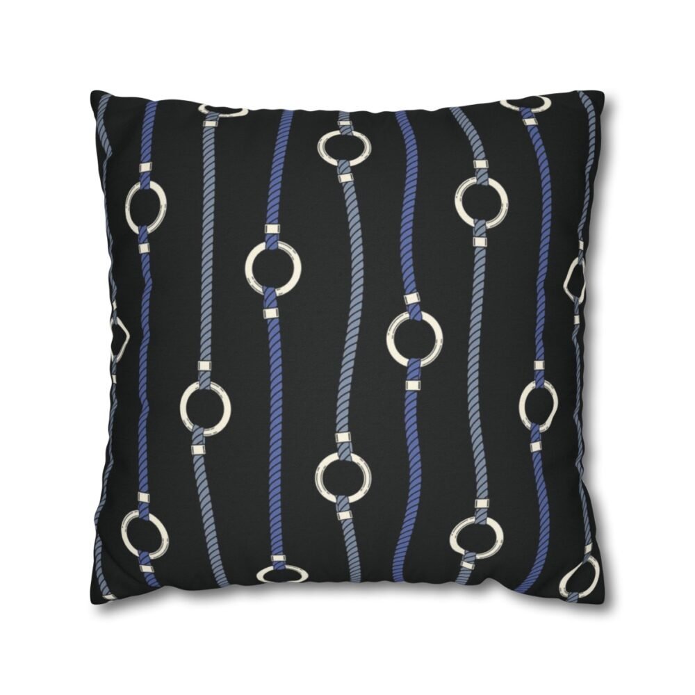 Nautical Ropes Stripes on Black Throw Pillow Covers