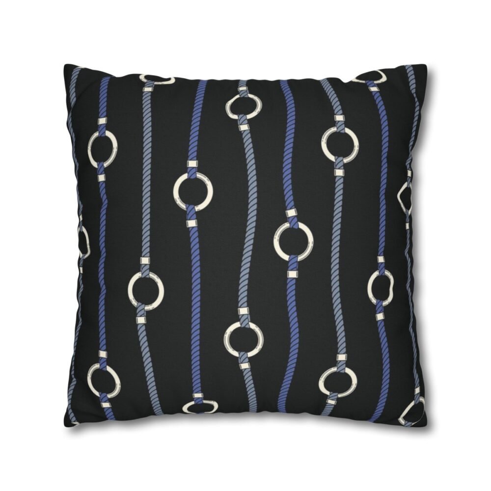 Nautical Ropes Stripes on Black Throw Pillow Covers - Image 2