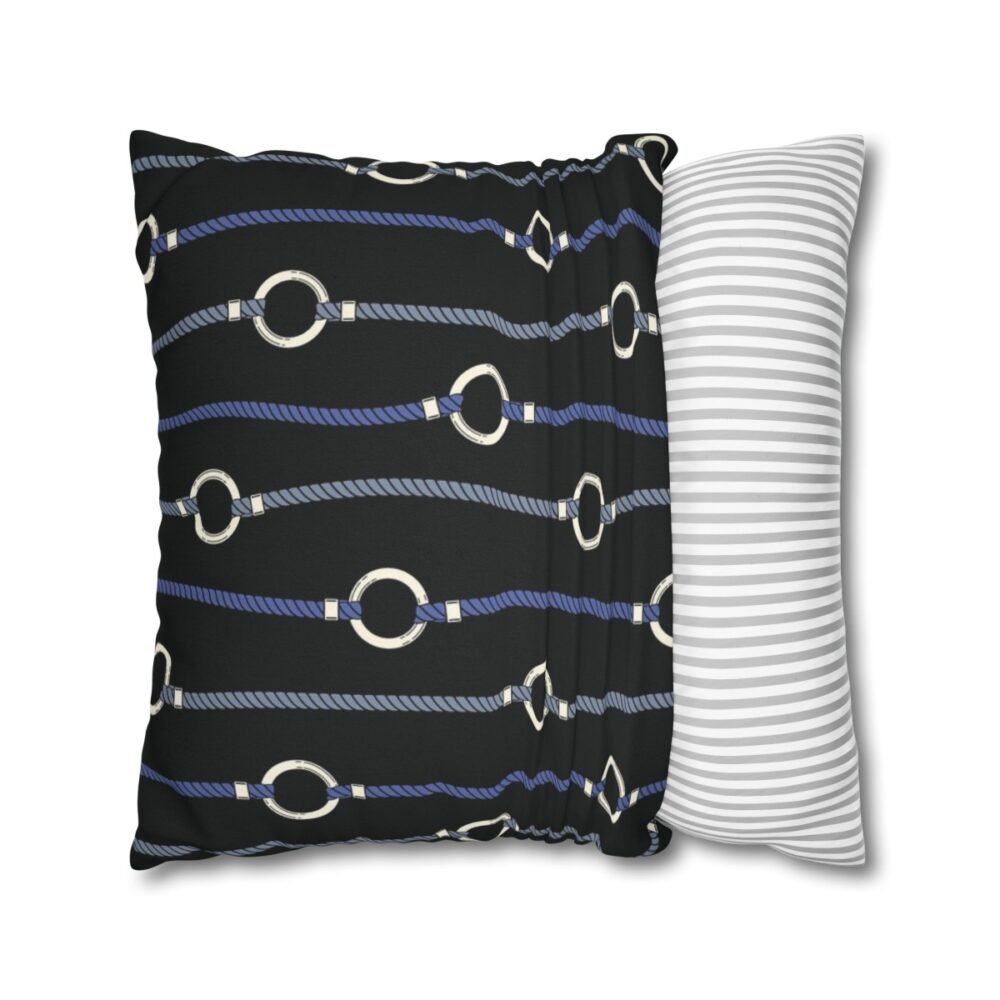 Nautical Ropes Stripes on Black Throw Pillow Covers - Image 3