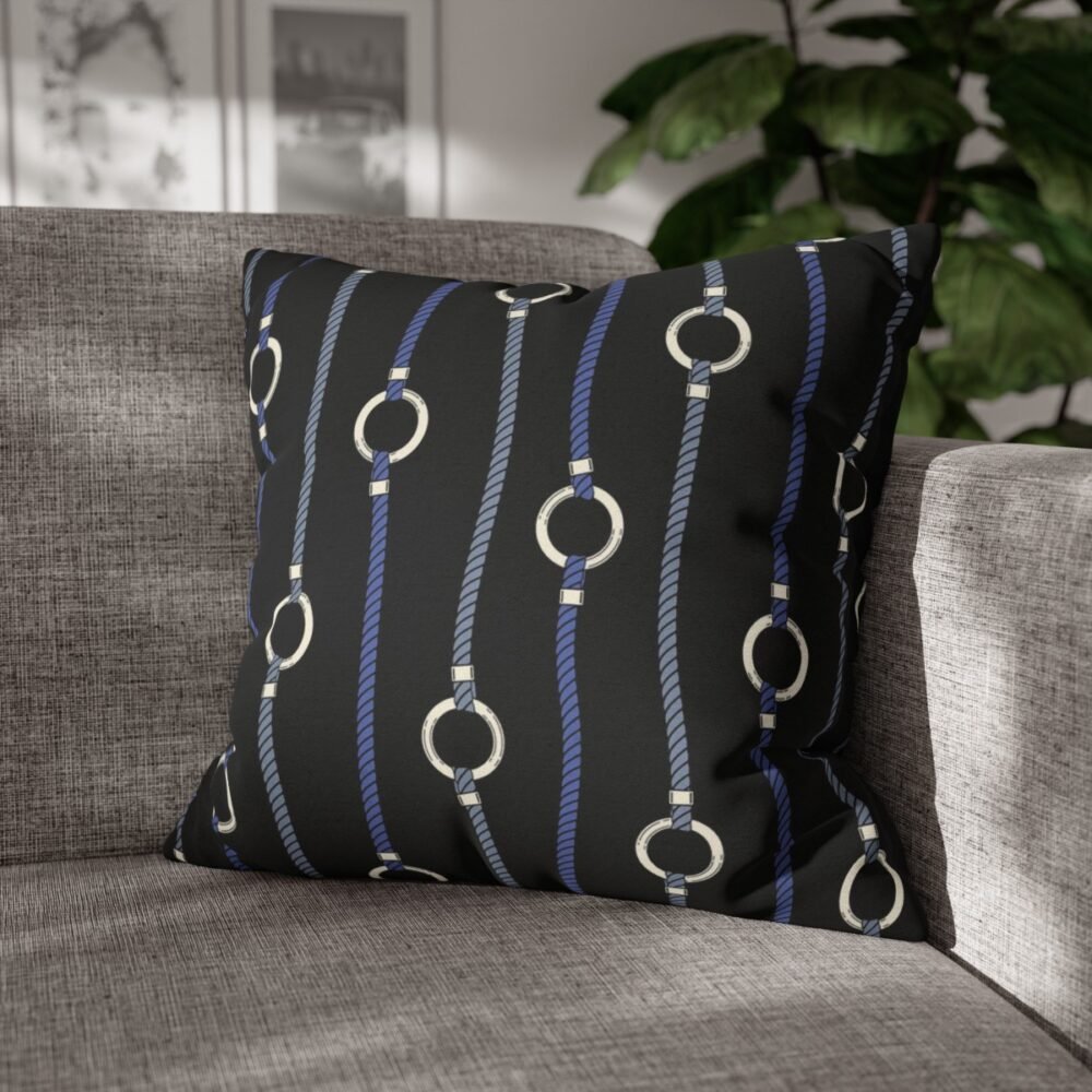Nautical Ropes Stripes on Black Throw Pillow Covers - Image 5