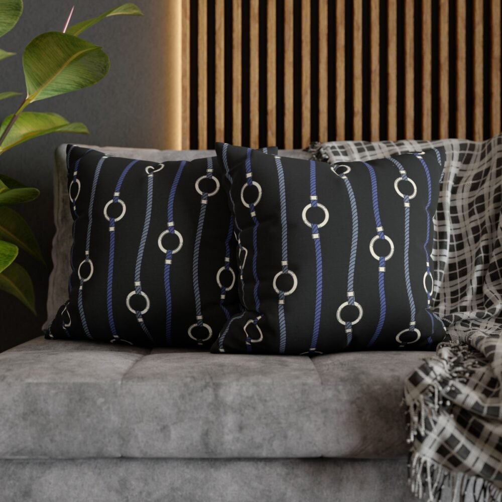 Nautical Ropes Stripes on Black Throw Pillow Covers - Image 6