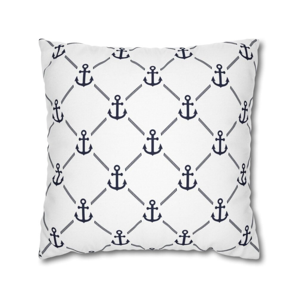 Nautical Anchor Marine Print on White Throw Pillow Covers