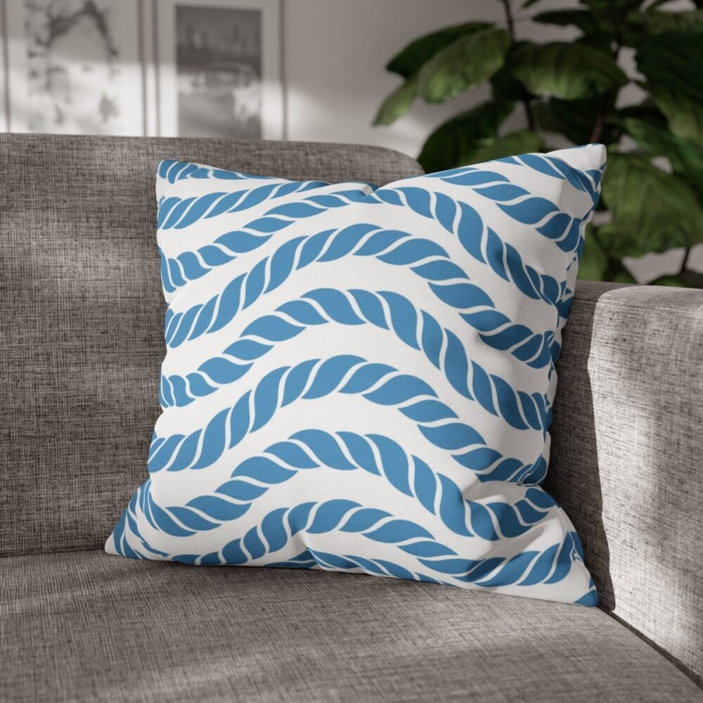 Marin Waves Print in Blue n White Throw Pillow Covers - Image 4
