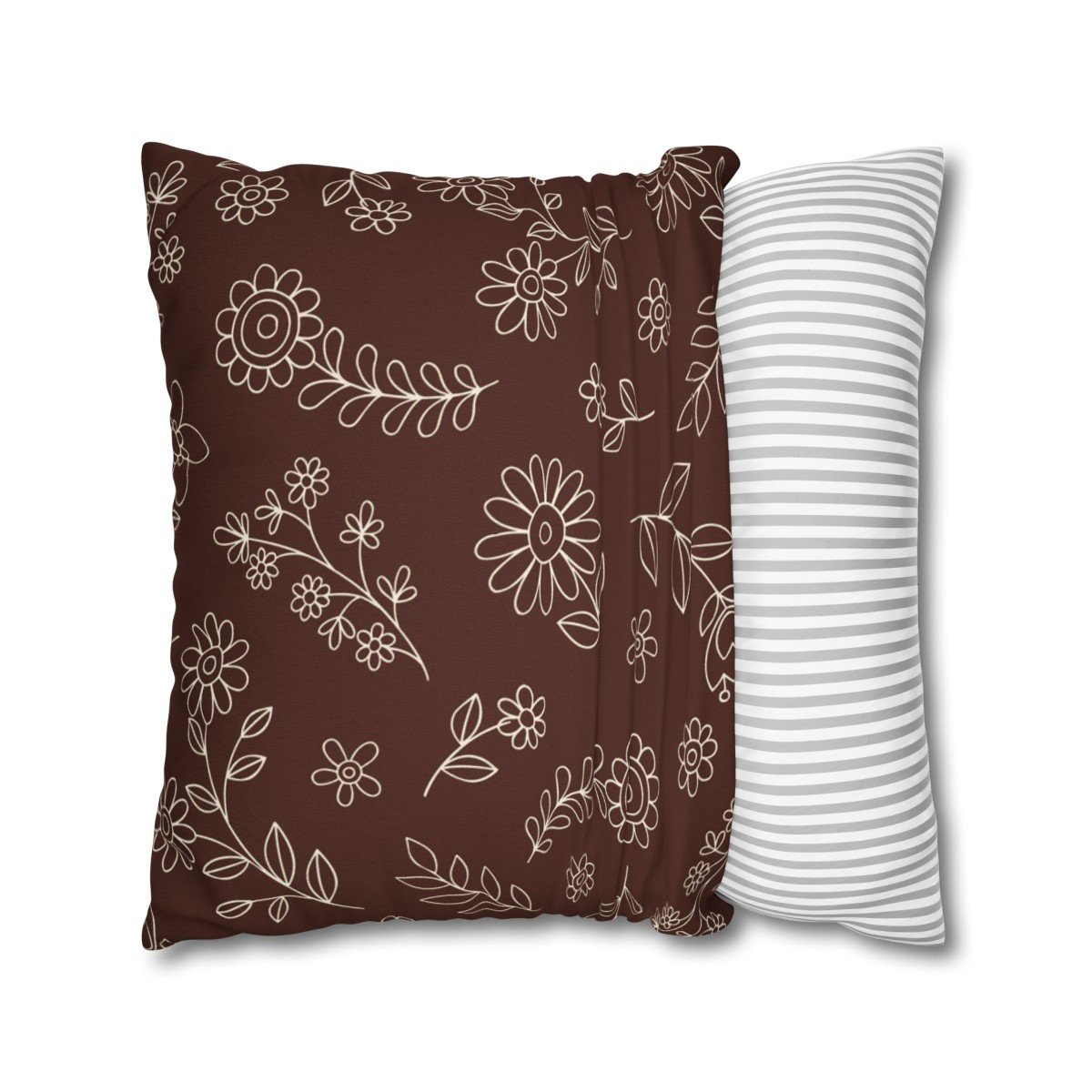 Hand Drawn Floral Print on Black Throw Pillow Covers - Image 2