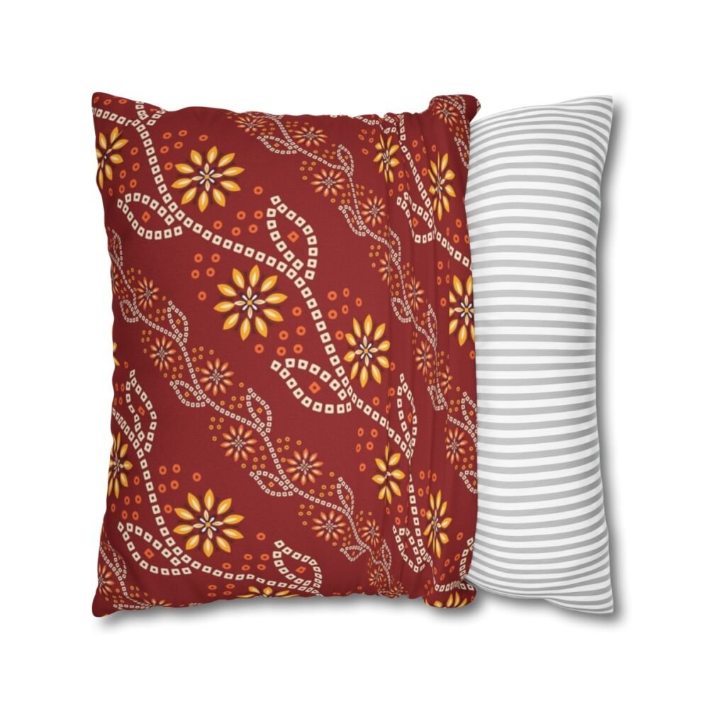 Patoda Bandhani Pattern on Red Throw Pillow Covers - Image 2