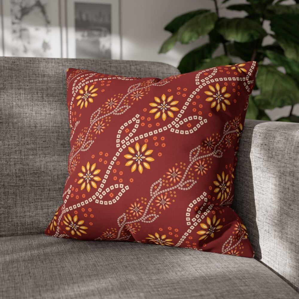 Patoda Bandhani Pattern on Red Throw Pillow Covers - Image 4