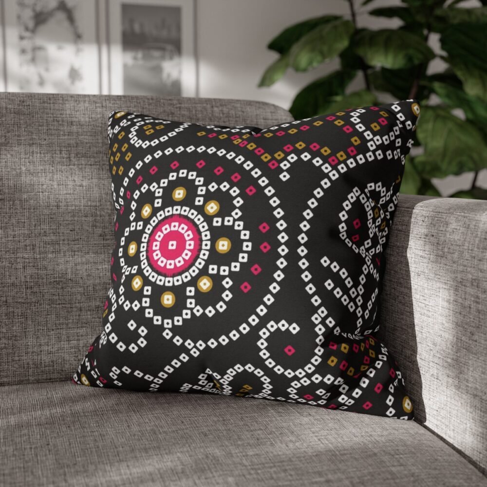 Traditional Bandhani Design on Black Throw Pillow Covers - Image 4