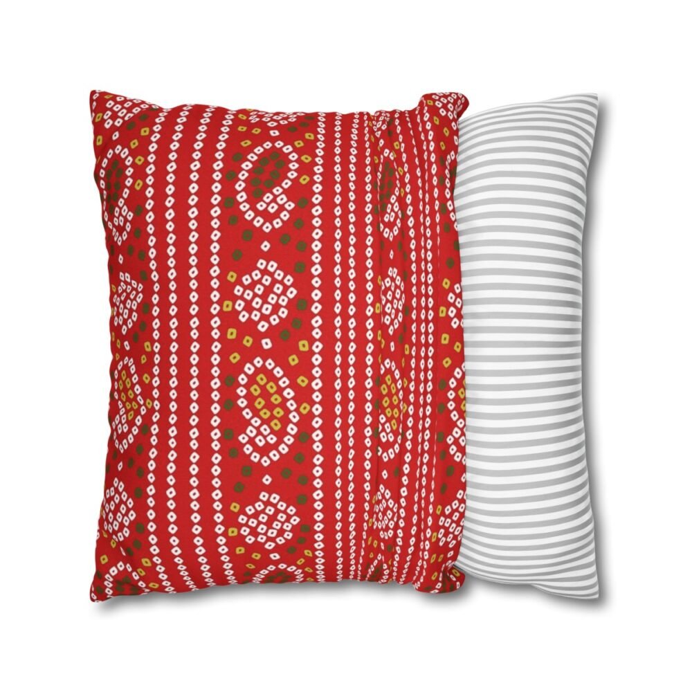 Treditional Red Bandhani Lehariya Throw Pillow Covers - Image 2