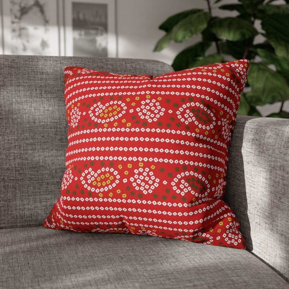 Treditional Red Bandhani Lehariya Throw Pillow Covers - Image 4