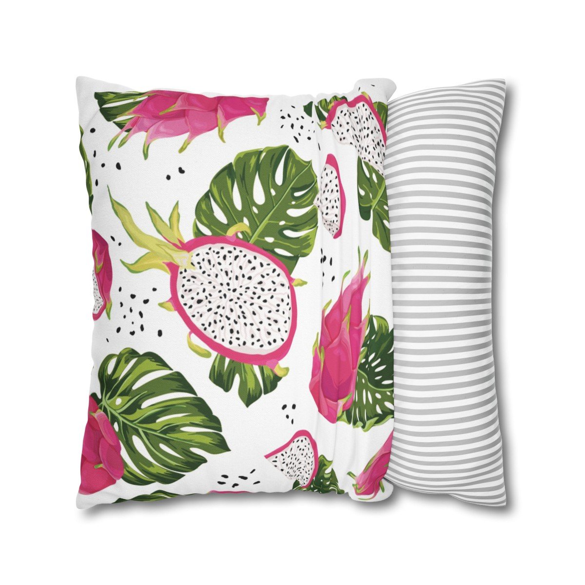 Tropical Leaves Print on White Throw Pillow Covers - Image 2