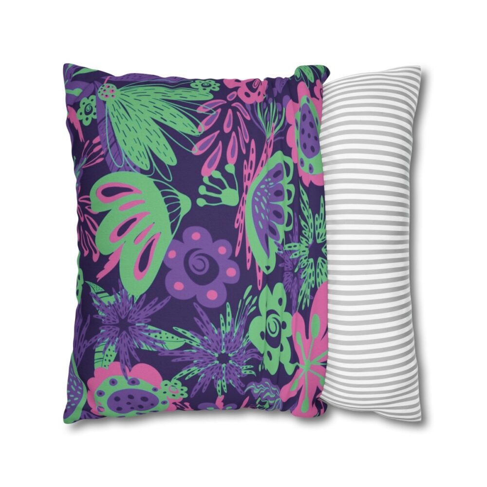 Bright Floral Tropical Neon Color Throw Pillow Covers - Image 2