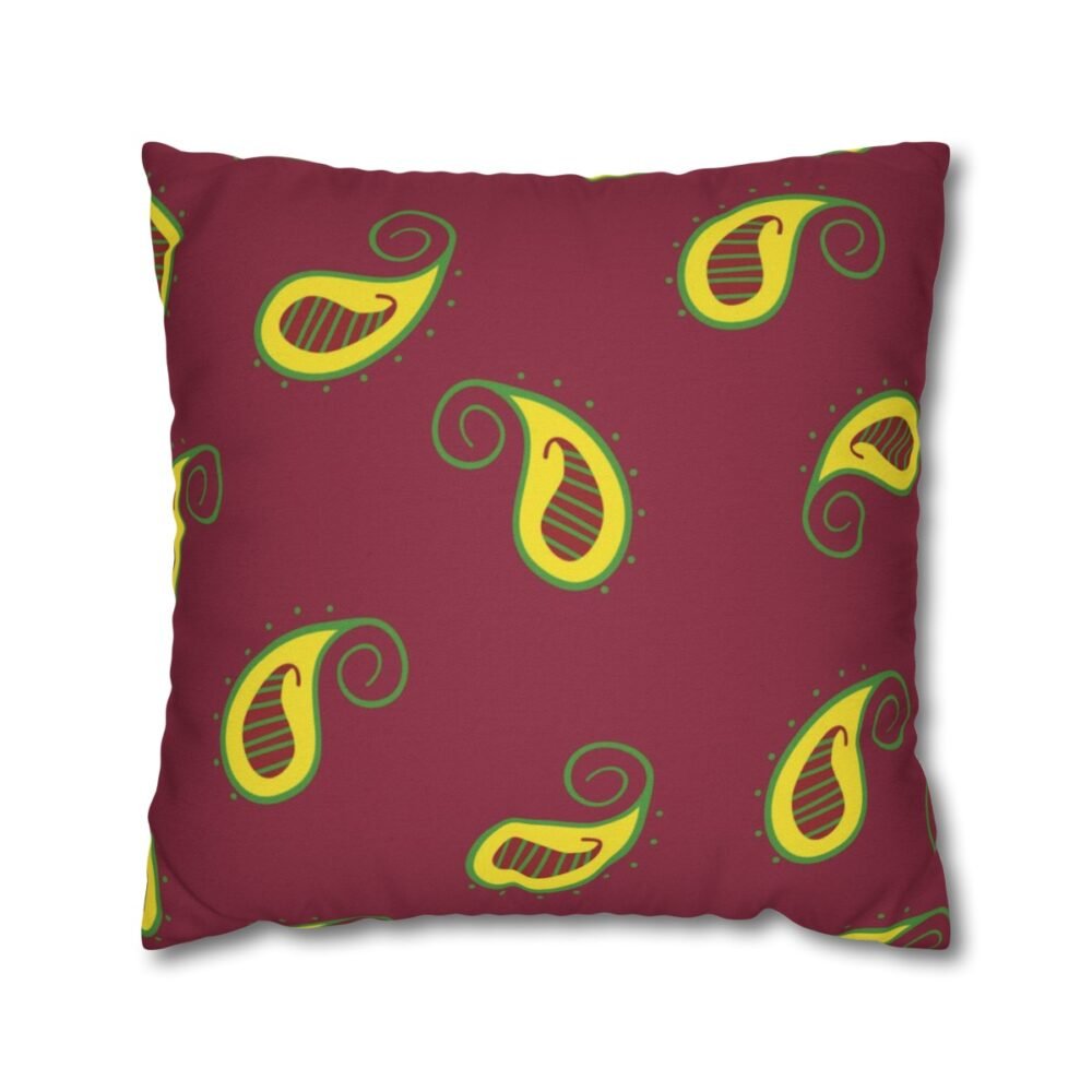 Stylish Yellow Paisley Pattern on Maroon Throw Pillow Covers