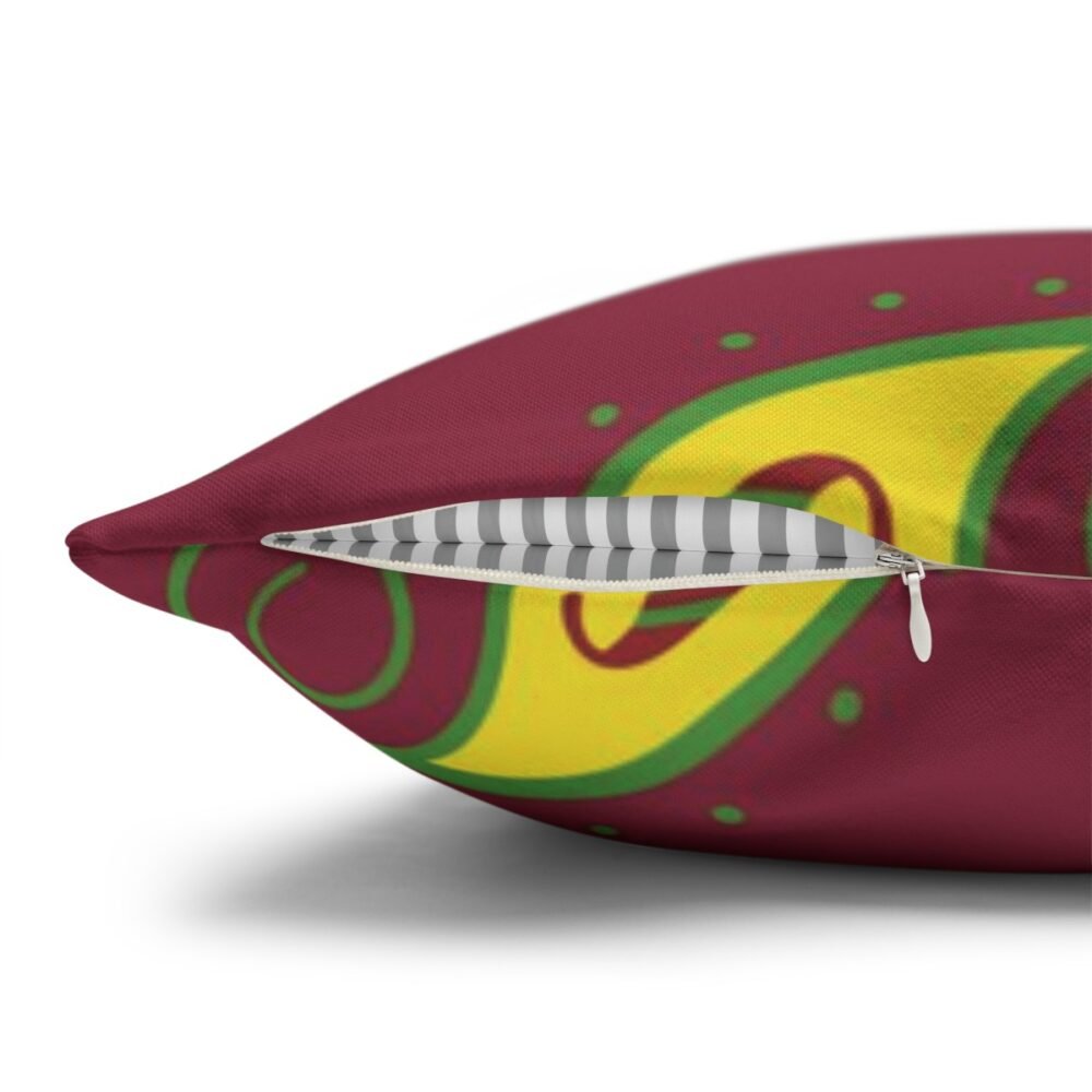 Stylish Yellow Paisley Pattern on Maroon Throw Pillow Covers - Image 3