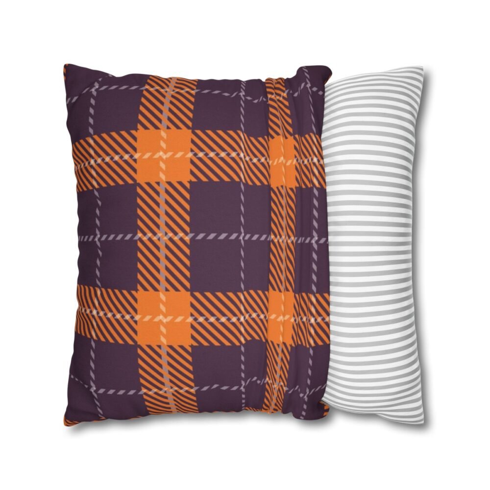 Orange Purple Tartan Plaid Throw Pillow Covers - Image 2