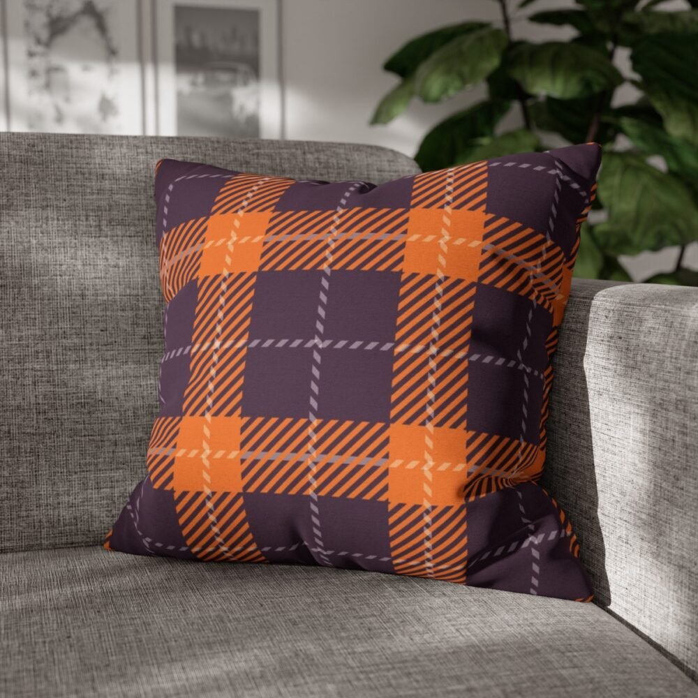 Orange Purple Tartan Plaid Throw Pillow Covers - Image 4