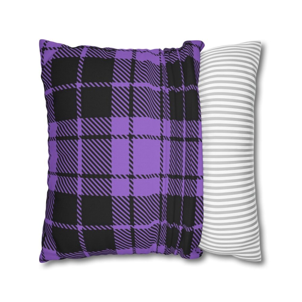 Black and Purple Plaid Fabric Throw Pillow Covers - Image 2