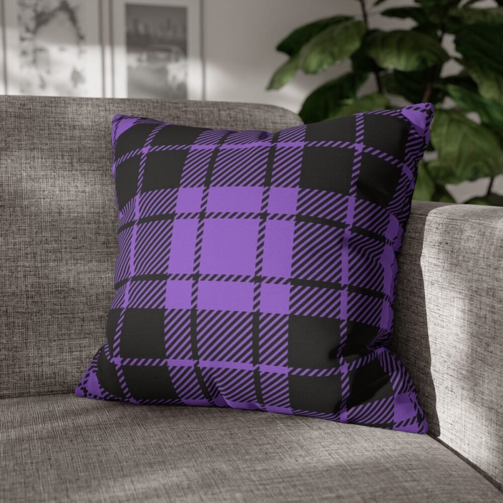 Black and Purple Plaid Fabric Throw Pillow Covers - Image 4