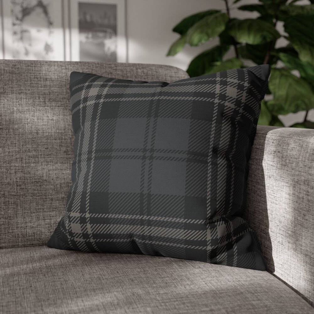 Dark Gray Check Plaid Autumn Throw Pillow Covers - Image 3